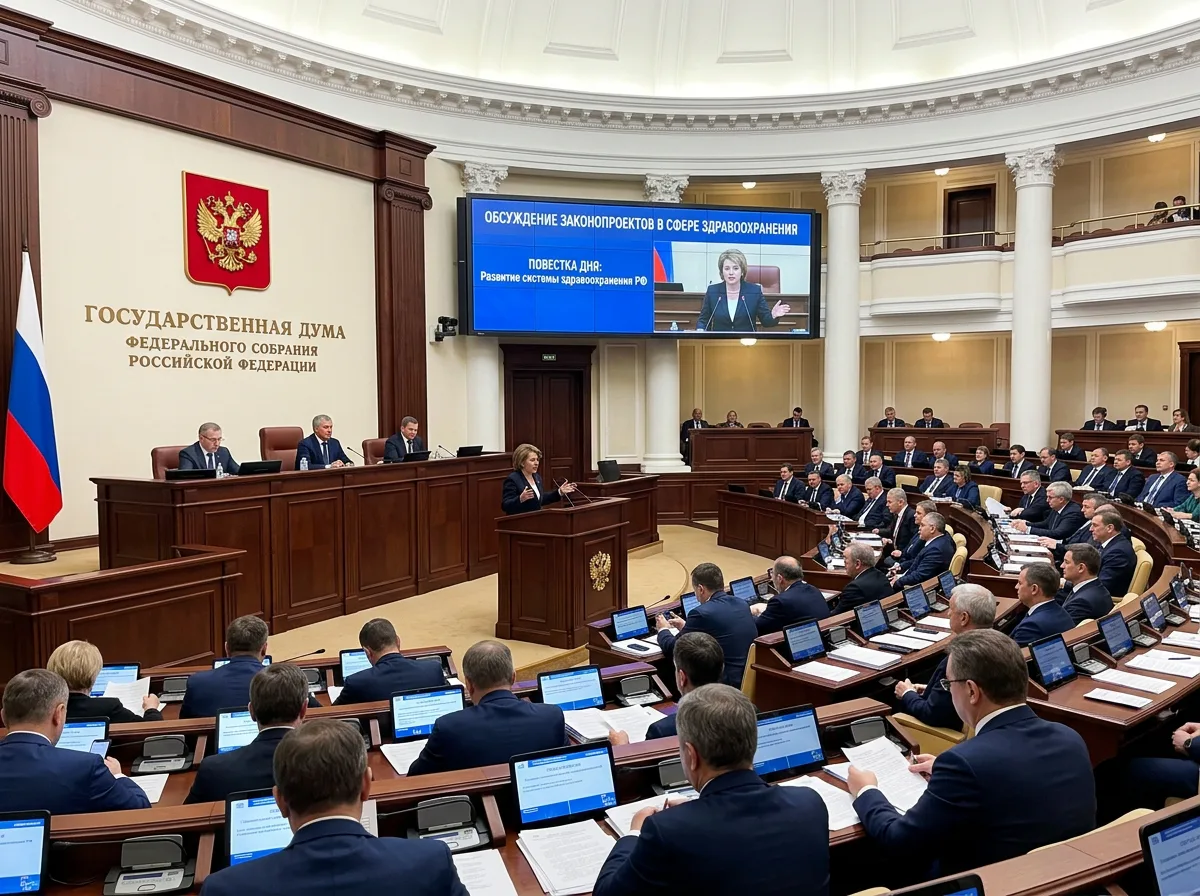 Зал заседаний Государственной Думы, обсуждение законопроектов в сфере здравоохранения